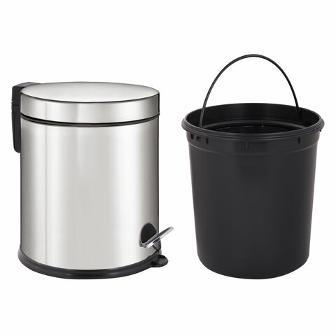 Ведро мусорное с педалью 5 литров "Classic Plus", ЗЕРКАЛЬНОЕ, нержавеющая сталь, со съемным внутренним ведром, LAIMA, ТУРЦИЯ, 608112
