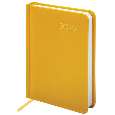 Ежедневник датированный 2026, МАЛЫЙ ФОРМАТ 100х150 мм, А6, BRAUBERG "Select", балакрон, желтый, 117261