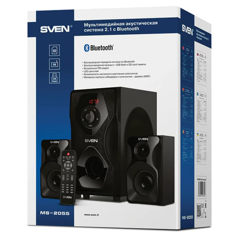 Колонки SVEN MS-2055 2.1, 55 Вт, Bluetooth, дерево, черные