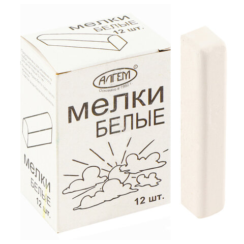 Мел белый квадратный 12 штук, АЛГЕМ, картонная упаковка, НМБ-12