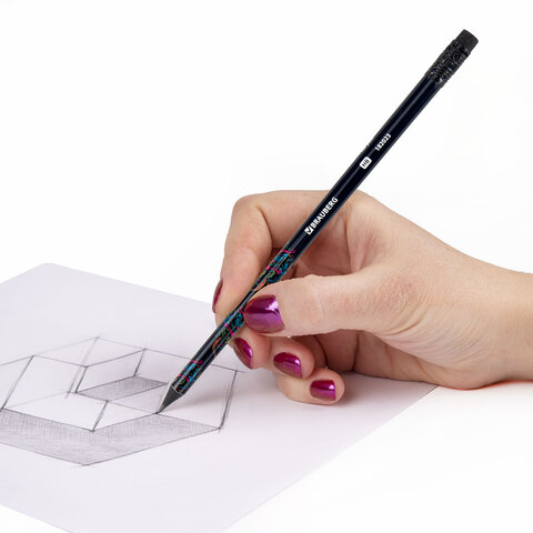 Карандаш чернографитный с принтом BRAUBERG "ONI", 1 шт., HB, с ластиком, корпус ассорти, 182023