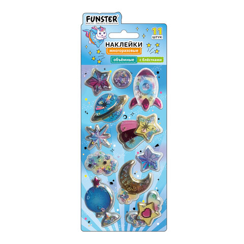 Наклейки объемные "Для девочек" с блестками, 17,5х9 см, ассорти 6 видов, FUNSTER (ФАНСТЕР), 666091
