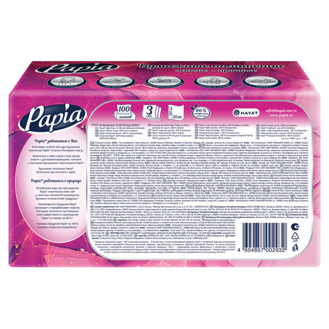 Полотенца бумажные (1 пачка – 100 листов), PAPIA (H3), UNIT PACK, 3-слойные, 23х20,5 см, V-сложение, 5090823