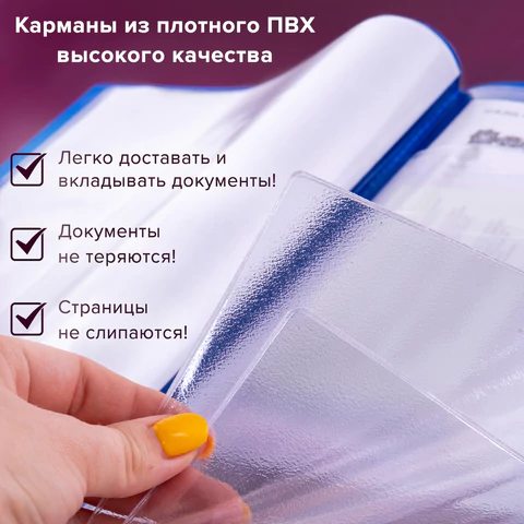Папка для семейных документов с файлами (паспорта, свидетельства, полисы, СНИЛС) STAFF, 16 отделений, ПВХ, синяя, 237806
