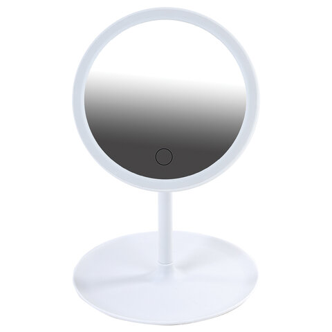 Зеркало настольное с LED-подсветкой для макияжа, диаметр 17 см, 3 режима свечения, аккумулятор 800 mAh, цвет белый, WBZ (ВБЗ), 609332