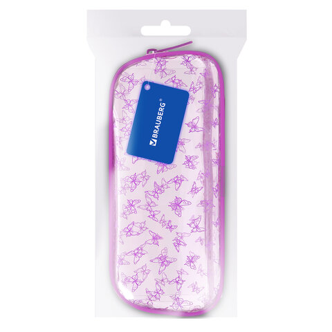 Пенал-косметичка BRAUBERG LUCENT на молнии, прозрачный, "Butterfly", 21х5х9 см, 272344