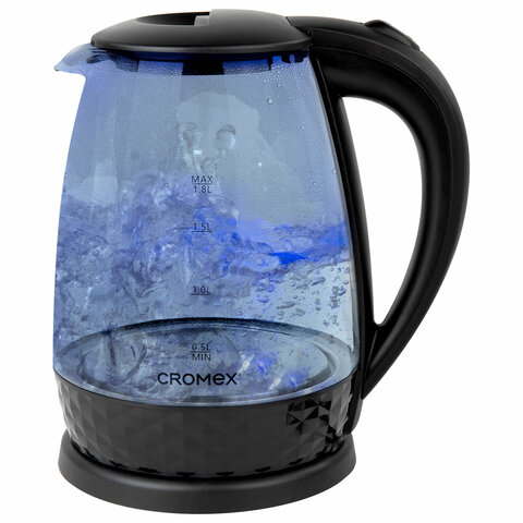 Чайник электрический CROMEX (КРОМЕКС) KT-308, 1,8 л, 1500 Вт, стекло, черный, 455150