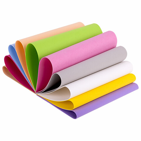 Пористая резина/фоамиран А4, 1 мм, НАБОР, 10 листов, 10 цветов, пастельные цвета, ОСТРОВ СОКРОВИЩ, 661695