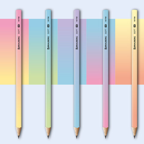 Карандаш чернографитный BRAUBERG "SOFT PASTEL", 1 шт., HB, корпус ассорти, 181768