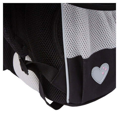 Ранец GRIZZLY анатомическая спинка, с мешком для обуви, для девочек, "BLACKY", серый, 33х25х13 см, RAm-584-1/2