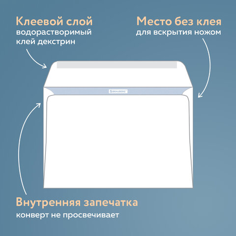 Конверты С4 (229х324 мм), клеевой слой, внутренняя запечатка, 90 г/м2, КОМПЛЕКТ 50 шт., BRAUBERG, 112176