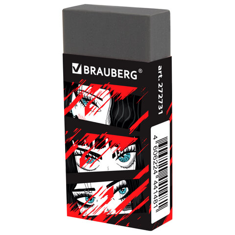 Ластик BRAUBERG "ANIME", 50х24х10 мм, прямоугольный, картоннный держатель, экологичный ПВХ, ассорти, 272731