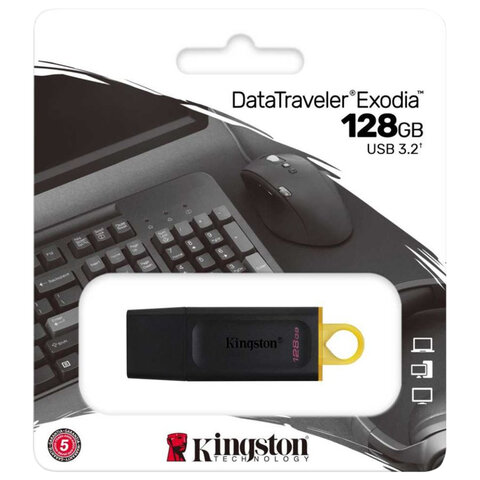 Флеш-диск 128 GB KINGSTON DataTraveler Exodia, разъем USB 3.2, черный/желтый, DTX/128GB