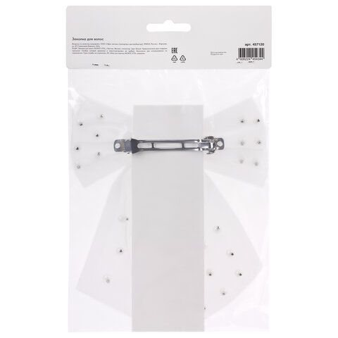 Заколка для волос 16х14 см, баретте с бантом и бусинами, белый, MONTE VITA (МОНТЕ ВИТА), 457120