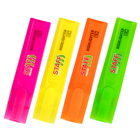 Набор текстовыделителей 4 НЕОНОВЫХ ЦВЕТА, STAFF "EVERYDAY HL-720", линия 1-5 мм, скошенный наконечник, 152555