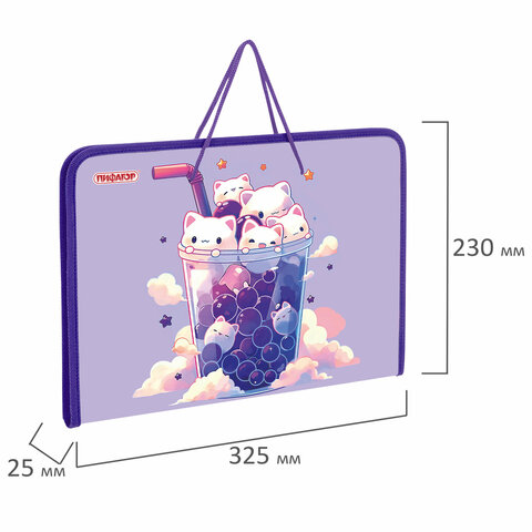 Папка для труда на молнии с ручками ПИФАГОР А4, 1 отделение, пластик, органайзер, "Bubble tea", 273387