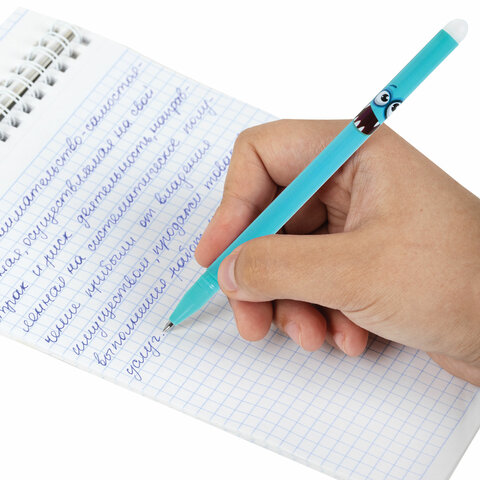 Ручка стираемая гелевая ЮНЛАНДИЯ "Монстрики", корпус ассорти, СИНЯЯ, узел 0,5 мм, линия письма 0,35 мм, 144242