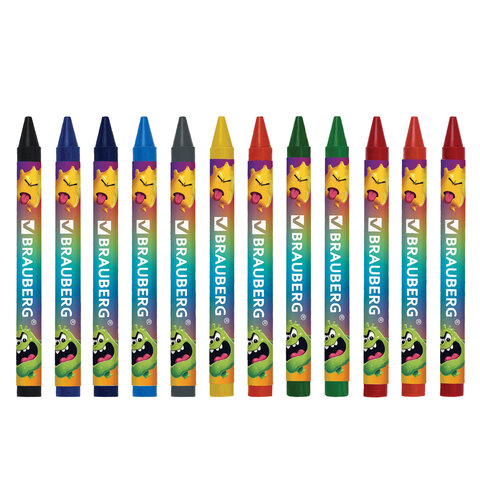 Восковые мелки BRAUBERG "МОНСТРИКИ", 12 цветов, 273238