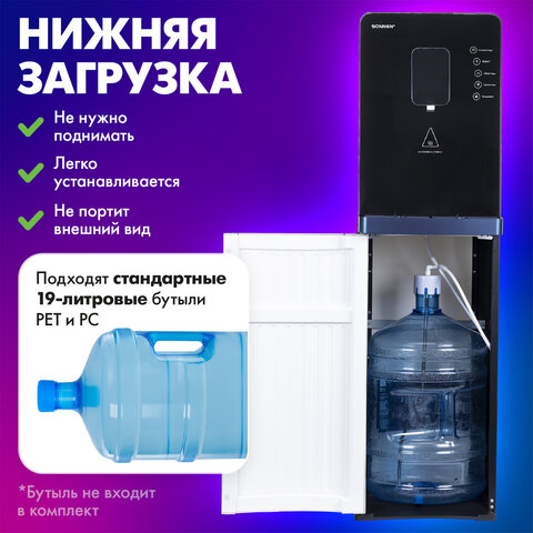 Кулер для воды с мгновенным нагревом SONNEN FSI-01LS, 16 л/ч, охлаждение, НИЖНЯЯ ЗАГРУЗКА, сенсорное управление, выбор температуры, 455747