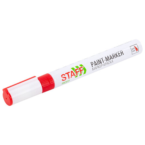 Маркер-краска лаковый (paint marker) 2-4 мм, КРАСНЫЙ, НИТРО-ОСНОВА, STAFF PROFIT, для любых поверхностей, 152582
