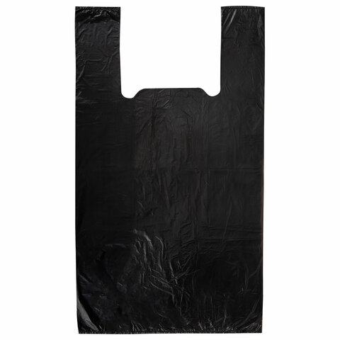 Пакет "майка" КОМПЛЕКТ 100 штук, 30+18х55, ПНД черный, 15 мкм, LAIMA, 700789