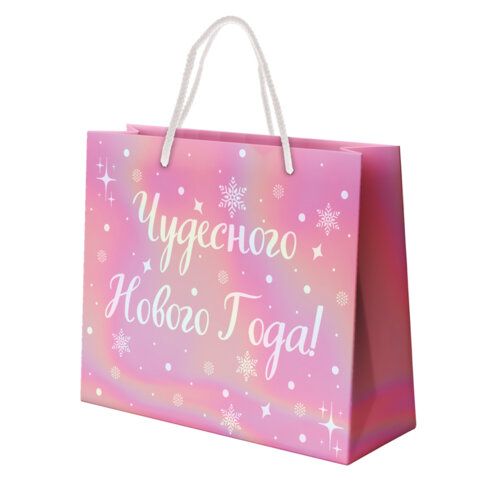 Пакет подарочный (1шт) новогодний, 26х13х32см, "Сияние", ГОЛОГРАФИЯ, ассорти 4 дизайна, ЗОЛОТАЯ СКАЗКА, 592426
