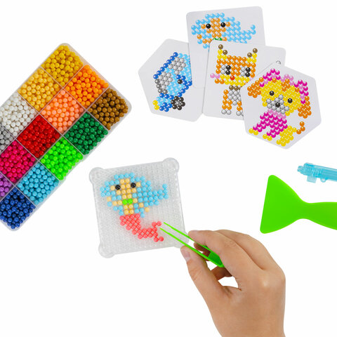 Аквамозаика, 15 цветов, 1500 бусин, в колорбоксе, ЮНЛАНДИЯ, 663778