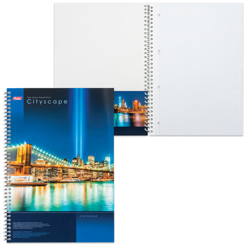 Тетрадь А4, 100 л., HATBER, спираль, клетка, глянцевый лак, карман, "CITYSCAPE" ("Город"), 036842, 100Ткм4B1сп_125
