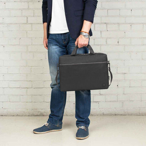 Сумка портфель BRAUBERG PRACTICAL с отделением для ноутбука 15,6", Grey line, черная, 29х40х7 см, 272604