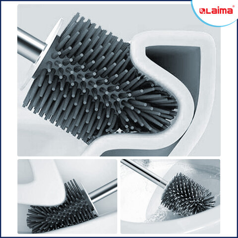 Ершик для унитаза силиконовый ROUND TYPE напольный / настенный с креплением и пинцетом LAIMA, 608133