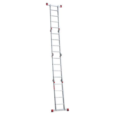 Лестница-трансформер алюминиевая 4х4 ступени, высота 4,5 м (4 секции по 1,2 м) до 150 кг, вес 16,5 кг, НОВАЯ ВЫСОТА, 3320404