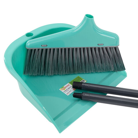 Совок для мусора КОМПЛЕКТ щетка + совок + 2 рукоятки 80 см и 87 см с резьбой, ЛЕНИВКА, ЛЮБАША, 700056