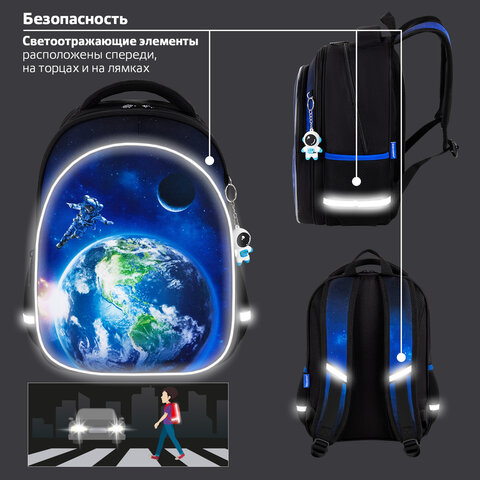 Рюкзак BRAUBERG OPTIMA, 2 отделения, с брелоком, "Brave astronaut", 3D-панель, 36х27х18 см, 273159