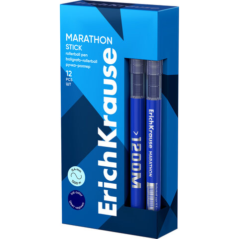 Ручка-роллер Erich Krause "Marathon", СИНЯЯ, ДЛИНА ПИСЬМА 1200 м, узел 0,5 мм, линия письма 0,4 мм, 62109