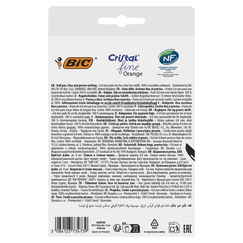 Ручки шариковые BIC "Orange Fine", НАБОР 8 шт., СИНИЕ, линия письма 0,32 мм, пакет, 919228/516351
