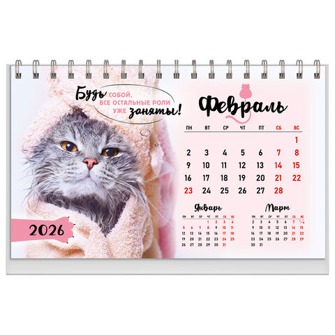 Календарь-домик настольный на гребне, 2026 г., BRAUBERG, 160х110 мм, 6 листов, "Котики", 117296