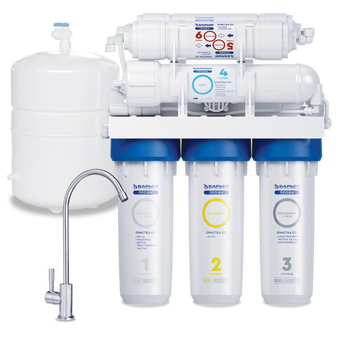 Фильтр для воды с краном и баком БАРЬЕР "ПРОФИ Осмо 100 М", обратный осмос 6 ступеней, бак 12 л, Н152Р01
