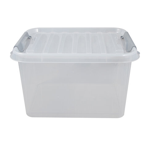 Ящик-контейнер 36 л с КРЫШКОЙ НА ЗАЩЕЛКАХ "ПРОФИ", 29х50х39 см штабелируемый, ПРОЧНЫЙ, прозрачный, 437950000