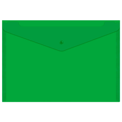 Папка-конверт с кнопкой прозрачная А4 BRAUBERG UNIVERSAL, до 100 листов, зеленая, 0,15 мм, 273074