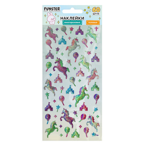 Наклейки гелевые "Яркое ассорти", 17,5х9 см, ассорти 8 видов, FUNSTER (ФАНСТЕР), 666101