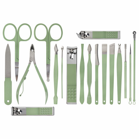 Универсальный набор для маникюра и педикюра 18 в 1 в футляре, STANDARD, зеленый, WBZ (ВБЗ), 609489