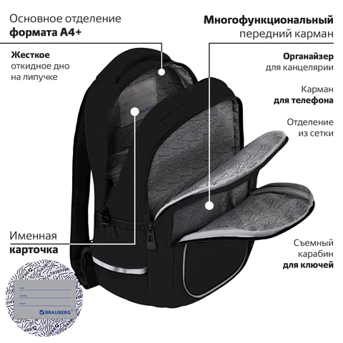 Рюкзак BRAUBERG INTENT, 2 отделения, 4 кармана, "Dark side", 39х27х14 см, 273112