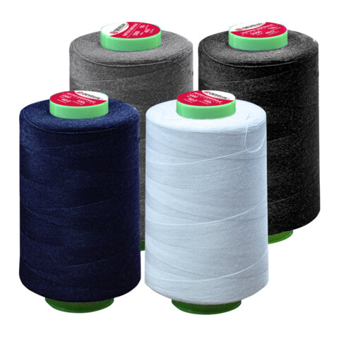 Нитки швейные 40/2 5000 ярд. (4572 м), Набор 4 цвета, бел/сер/син/черн, DEVELIA (Девелиа), 665619