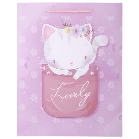 Пакет подарочный (1 штука) 26х13х32 см (L), "Lovely Animals", ассорти, глиттер, ЗОЛОТАЯ СКАЗКА, 700816