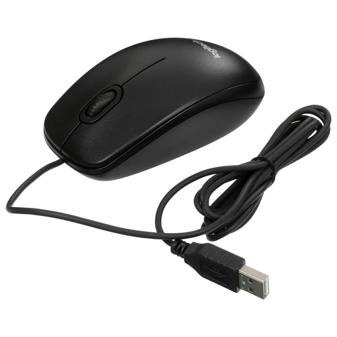 Мышь проводная LOGITECH B100, USB, 2 кнопки + 1 колесо-кнопка, оптическая, черная