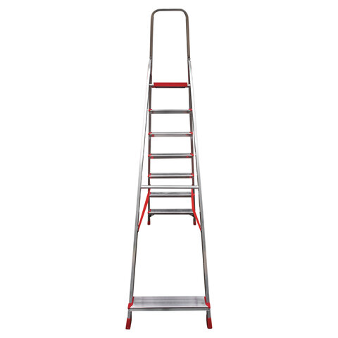 Стремянка алюминиевая 7 стандартных ступеней 9 см, площадка 1,5 м, нагрузка 225 кг, вес 7 кг, НОВАЯ ВЫСОТА, 3110107