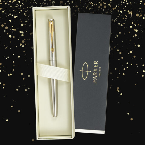 Ручка перьевая PARKER "Jotter Core Stainless Steel GT", ежедневник А5 черный, пакет, 880902