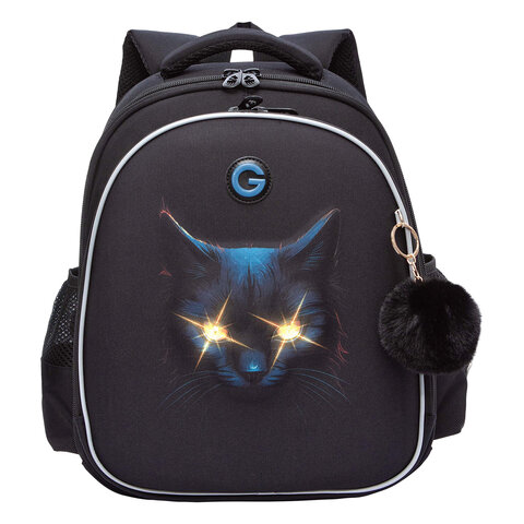 Ранец GRIZZLY анатомическая спинка, c брелоком, для девочек, "I'M HERE", 36х28х20 см, RAz-586-6/1