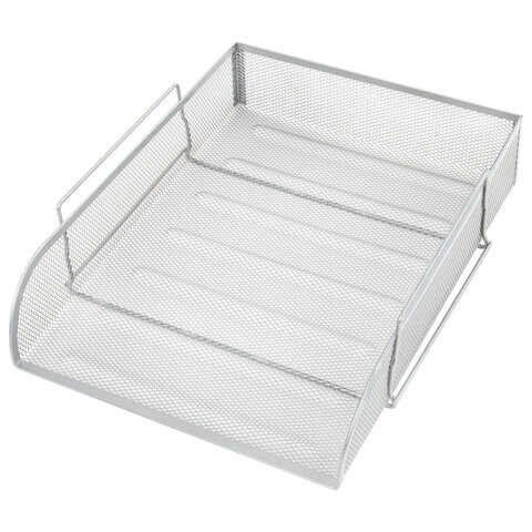 Лоток горизонтальный металлический для бумаг BRAUBERG "Germanium", А4 (260х337х77 мм), серебристый, 231955