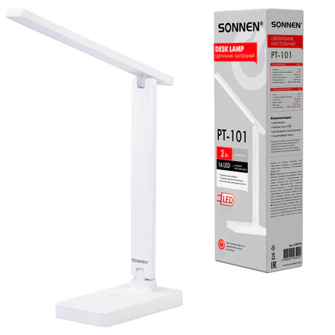 Настольная лампа / светильник беспроводная SONNEN PT-101, USB, LED, 2 Вт, 3 режима, белый, 238776